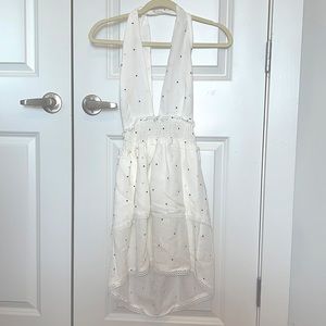 Never worn white dress with black polka dots. Open back.
